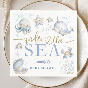Under The Sea Ocean Baby Shower Boy Blue Paper Napkin