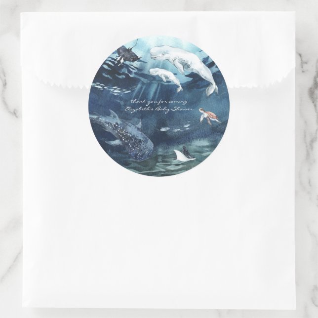 Under the Sea | Ocean Baby Shower Classic Round Sticker (Bag)