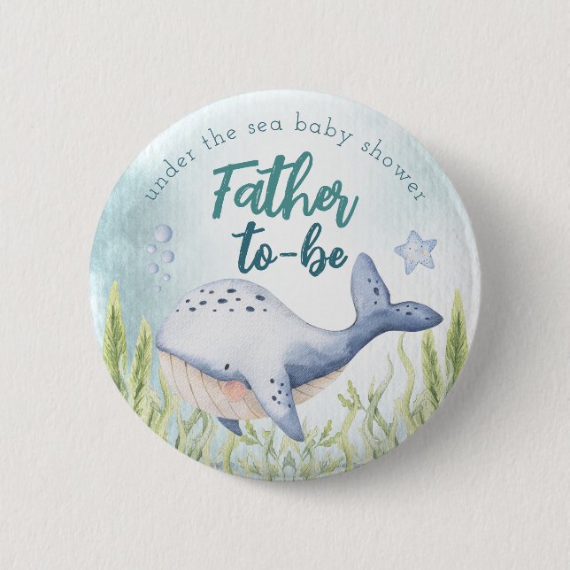 Under The Sea Ocean Baby Shower Father Button (Front)