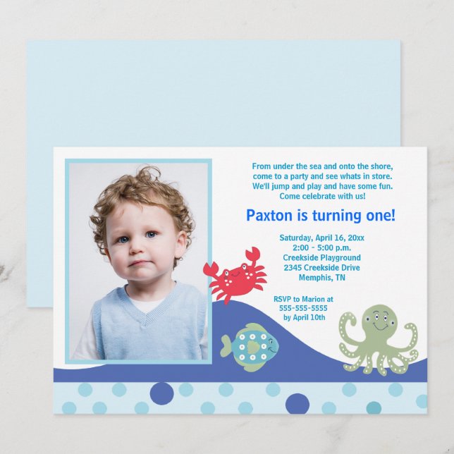 Under the Sea Ocean Birthday Invitation (Front/Back)