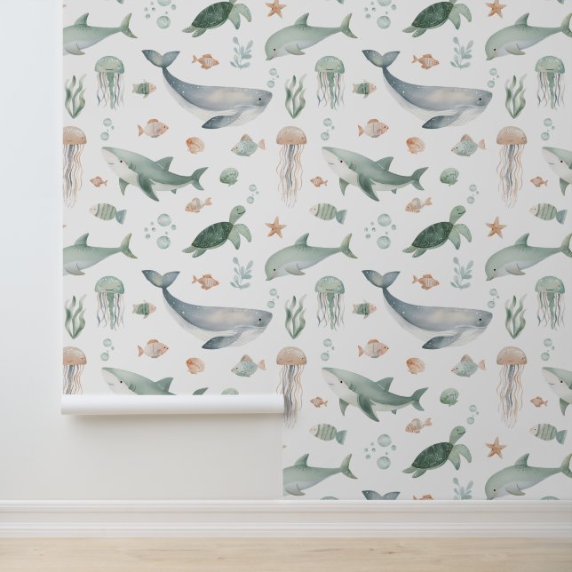 Under the Sea Ocean Boys Nursery Kids Room Wallpaper (Application)