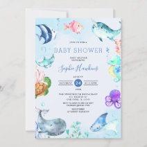 Printed Fill In Blank Glitter Mermaid Baby Shower Invitations