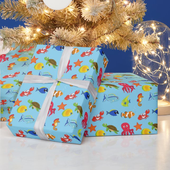 Under the Sea Ocean Fish and Anchor Kid Pattern Wrapping Paper (Holidays)