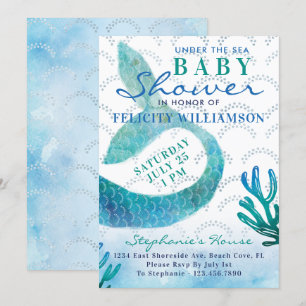 Under The Sea Ocean Mermaid Baby Shower Invitation