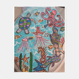 Under the Sea Ocean Scene — Mermaid Turtle Octopus Fleece Blanket