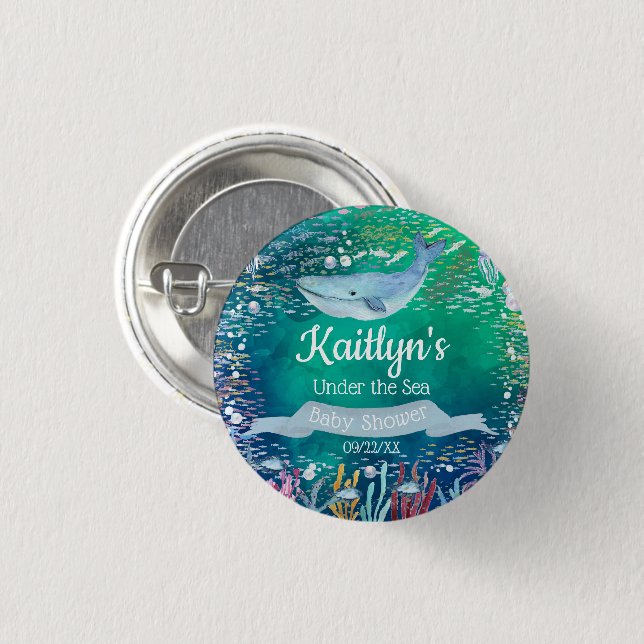 Under The Sea | Ocean Themed Baby Shower 1 Inch Round Button (Front & Back)