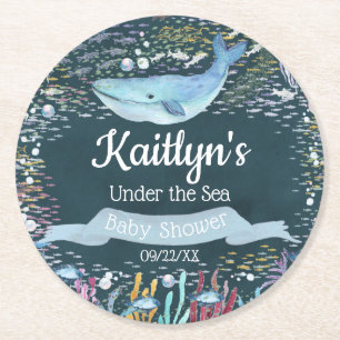Under The Sea   Ocean Themed Baby Shower Round Paper Coaster