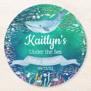 Under The Sea   Ocean Themed Baby Shower Round Paper Coaster