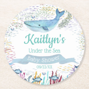 Under The Sea Ocean Themed Baby Shower Round Paper Coaster