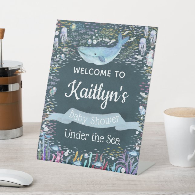 Under The Sea | Ocean Themed Baby Shower Welcome Pedestal Sign (In SItu)