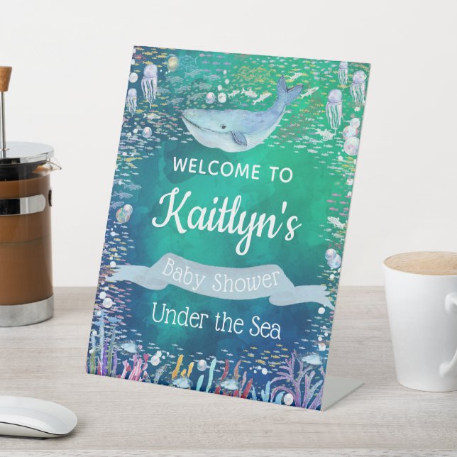 Under The Sea | Ocean Themed Baby Shower Welcome Pedestal Sign (In SItu)