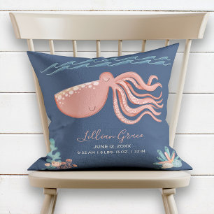 Under the Sea Octopus Birth Record Throw Pillow