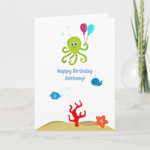 Under the Sea Octopus Boy Birthday Greeting Card
