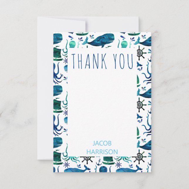 Under the Sea Octopus Marine Nautical Thank You Card (Front)