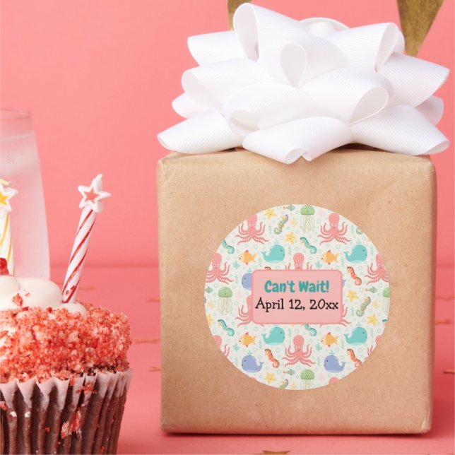 Under the Sea Octopus Sea Horse Whale Starfish Classic Round Sticker (Party)