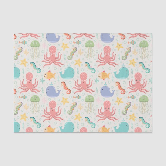 Under the Sea Octopus Sea Horse Whale Starfish Tissue Paper (Front)