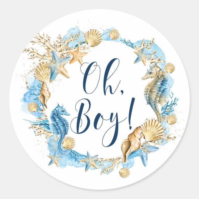 Under the Sea | Oh Boy Baby Shower Classic Round Sticker (Front)