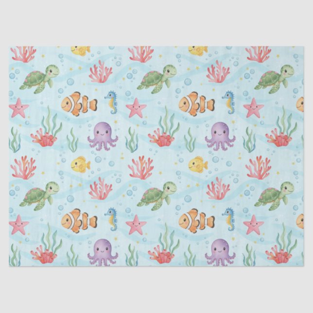 Under the Sea Party Colourful Ocean Creatures Tissue Paper (Front)
