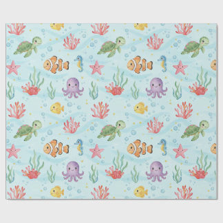 Under the Sea Party Colourful Ocean Creatures Wrapping Paper