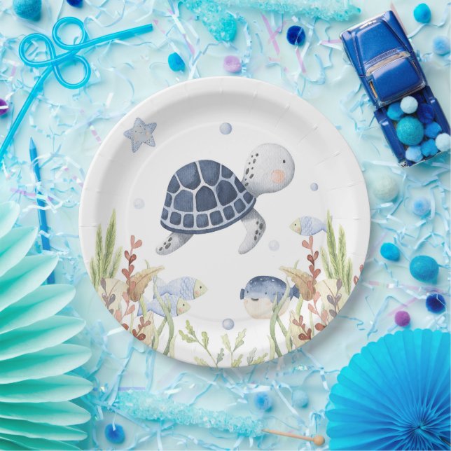 Under the Sea Party Decor, Turtle Birthday Paper Plate (Party)