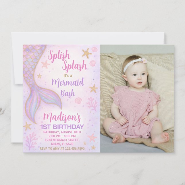 Under the Sea Party Invite for Girls with photo (Front)