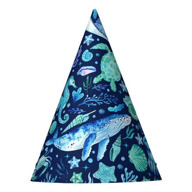 Under the Sea Party Watercolor Party Hat (Front)