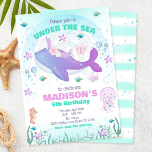 Under the Sea Party Whale Girl Birthday Invitation