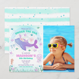 Under the Sea Party Whale Girl Birthday Photo Invitation