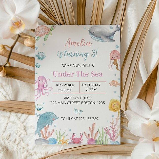 Under the Sea Pastel Invitation Anniversaire Océan (Créateur téléchargé)
