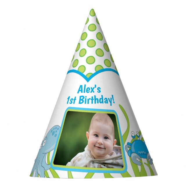 Under the Sea Personalized 1st Birthday Photo Party Hat (Front)