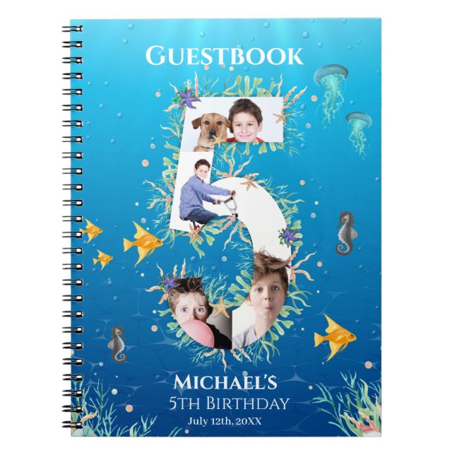 Under The Sea Photo Big 5th Birthday Guest Book (Front)