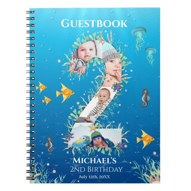 Under The Sea Photo Collage Big 2nd Birthday Notebook (Front)