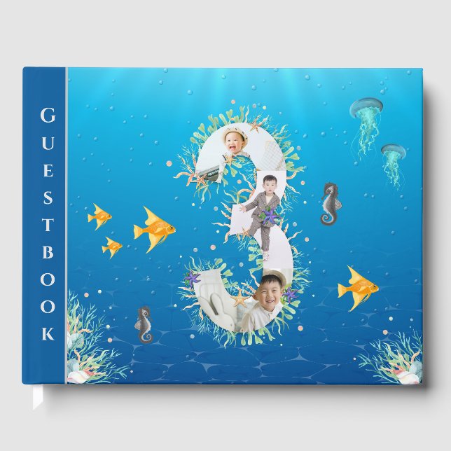Under The Sea Photo Collage Big 3rd Birthday Guest Book (Front)
