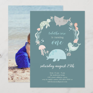 Under The Sea Photo First Birthday Invitation