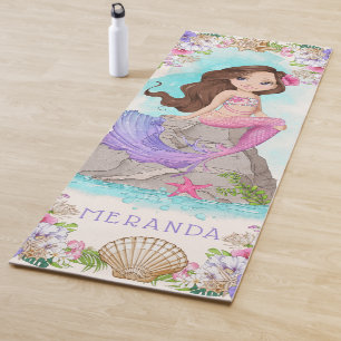 Under the Sea Pink and Purple Mermaid (Brunette)  Yoga Mat