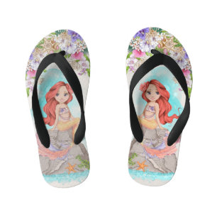Under the Sea Pink and Purple Mermaid (Red Hair)  Kid's Flip Flops