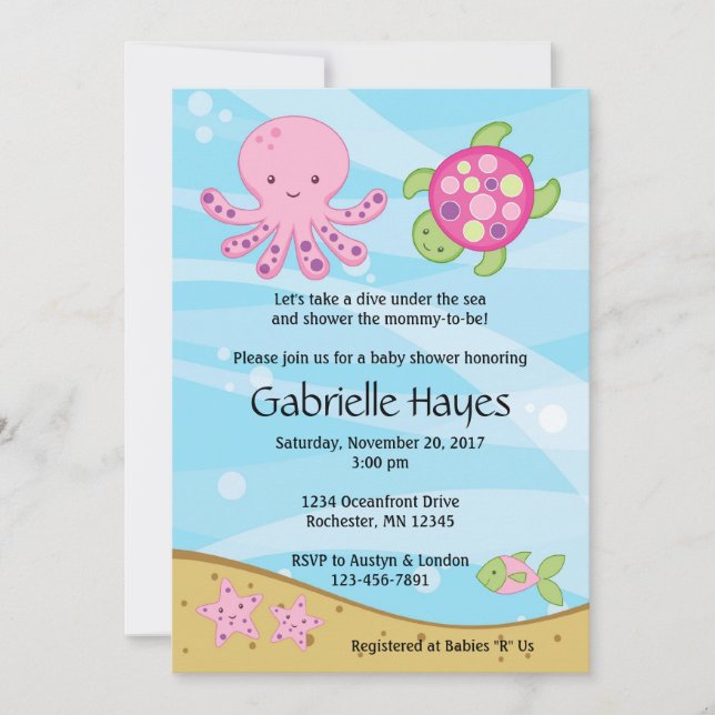 Under the Sea Pink Baby Shower Invitations (Front)
