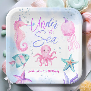 Under The Sea! Pink Ocean Girl 5th Birthday  Paper Plate
