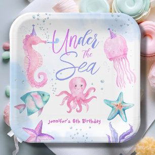 Under The Sea! Pink Ocean Girl 6th Birthday Paper Plate