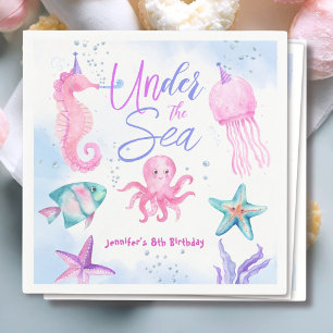 Under The Sea! Pink Ocean Girl 8th Birthday Napkin
