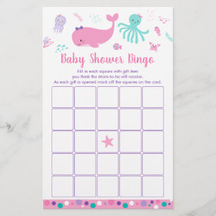 Under The Sea Pink Purple Baby Shower Bingo Game