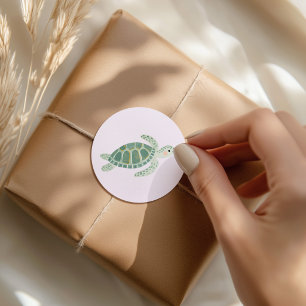 Under the Sea Pink Watercolor Ocean Turtle Classic Round Sticker