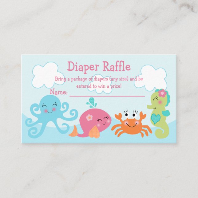 Under the Sea/Pink Whale Diaper Raffle Tickets Enclosure Card (Front)