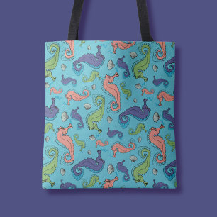 Under the Sea - Playful Seahorse and Shell Pattern Tote Bag