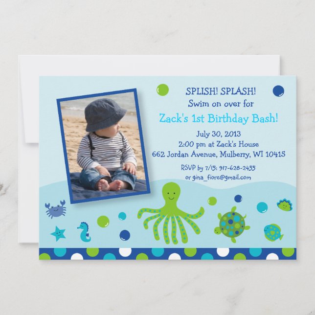 Under the Sea Pool Party Birthday Invitations (Front)