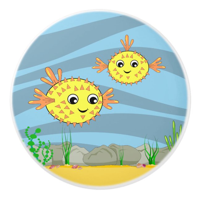 Under the Sea Puffer Fish Ceramic Knob (Front)