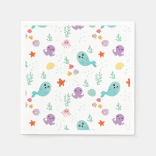 Under The Sea Purple Baby Shower Fish Water Napkin