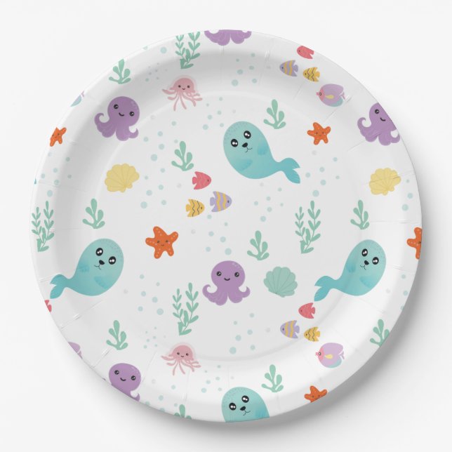 Under The Sea Purple Baby Shower Fish Water Paper Plate (Front)