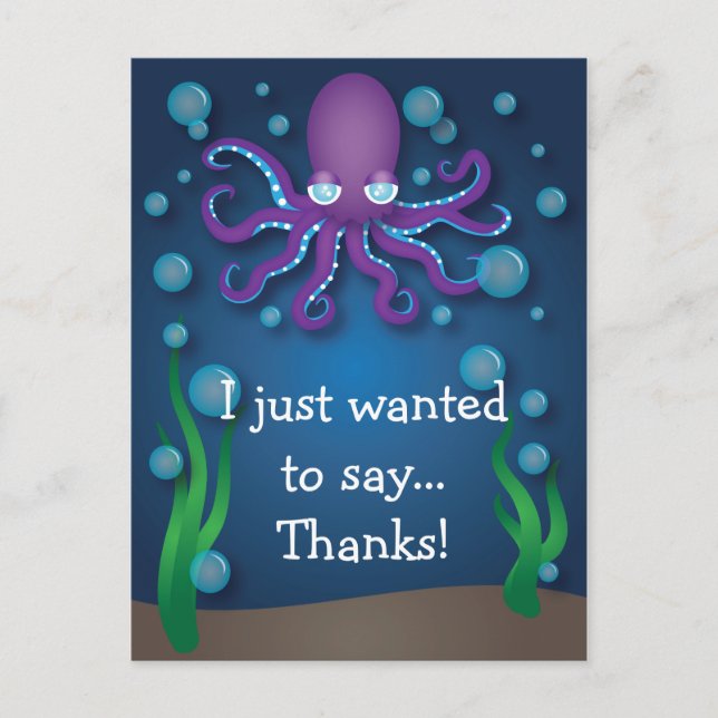 Under the Sea Purple Octopus Thank You Postcard (Front)