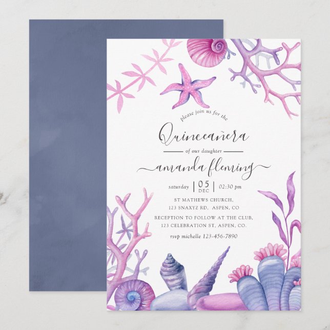 Under the Sea Quinceañera Announcement (Front/Back)